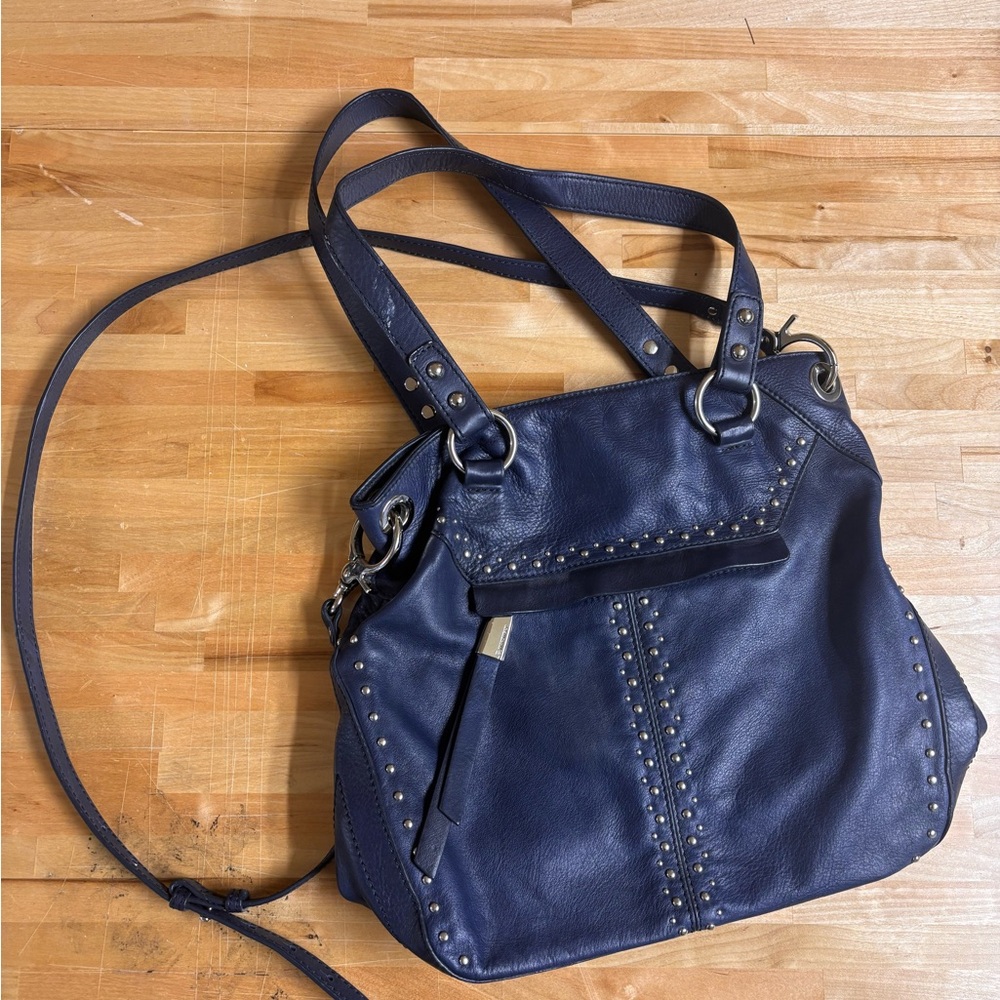 B Makowsky Navy Blue Studded Women's Bag